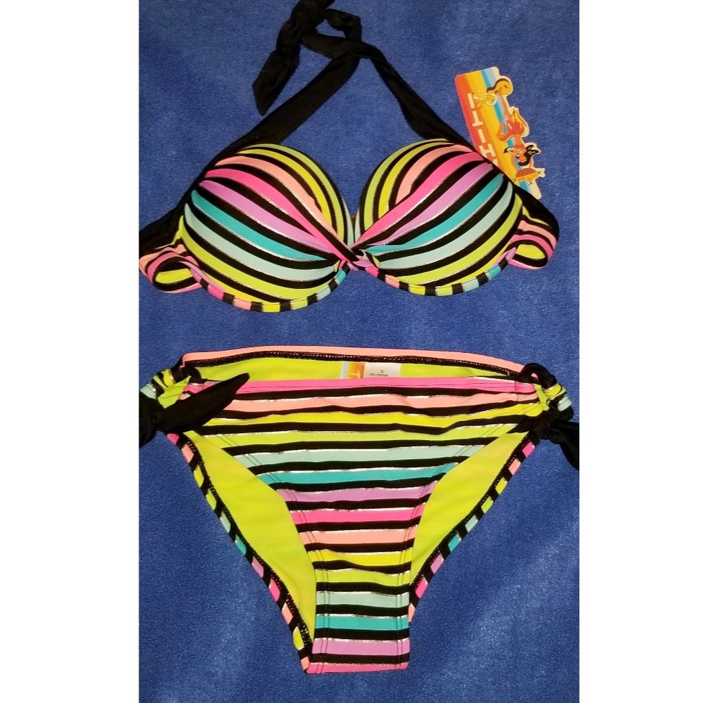 Tahiti 2 p bikini bathing suit striped push up S